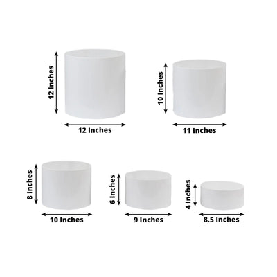 Set of 5 Acrylic Cake Stands Cylinder Design Round Clear - Display Risers for Events 8.5", 9", 10", 11", 12"