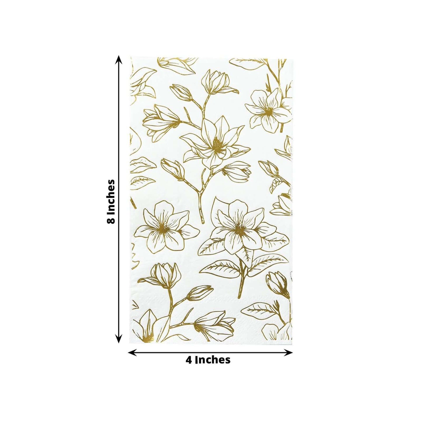 50-Pack Paper Dinner Napkins White with Gold Magnolia Flowers Print 2-Ply - Disposable Soft Napkins for Parties