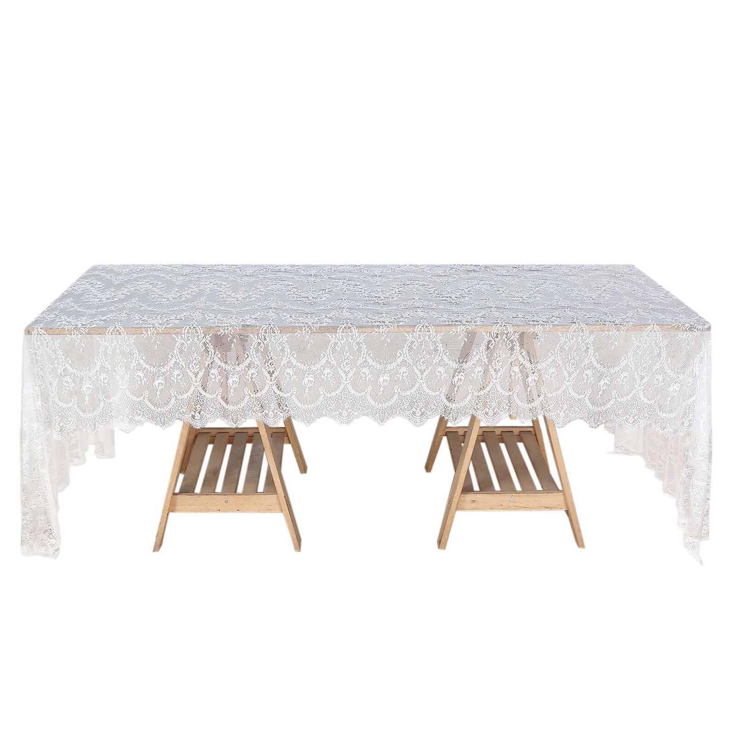 Lace 60"x120" Rectangle Tablecloth White - Vintage Lace Design with Scalloped Frill Edges for Refined Occasions