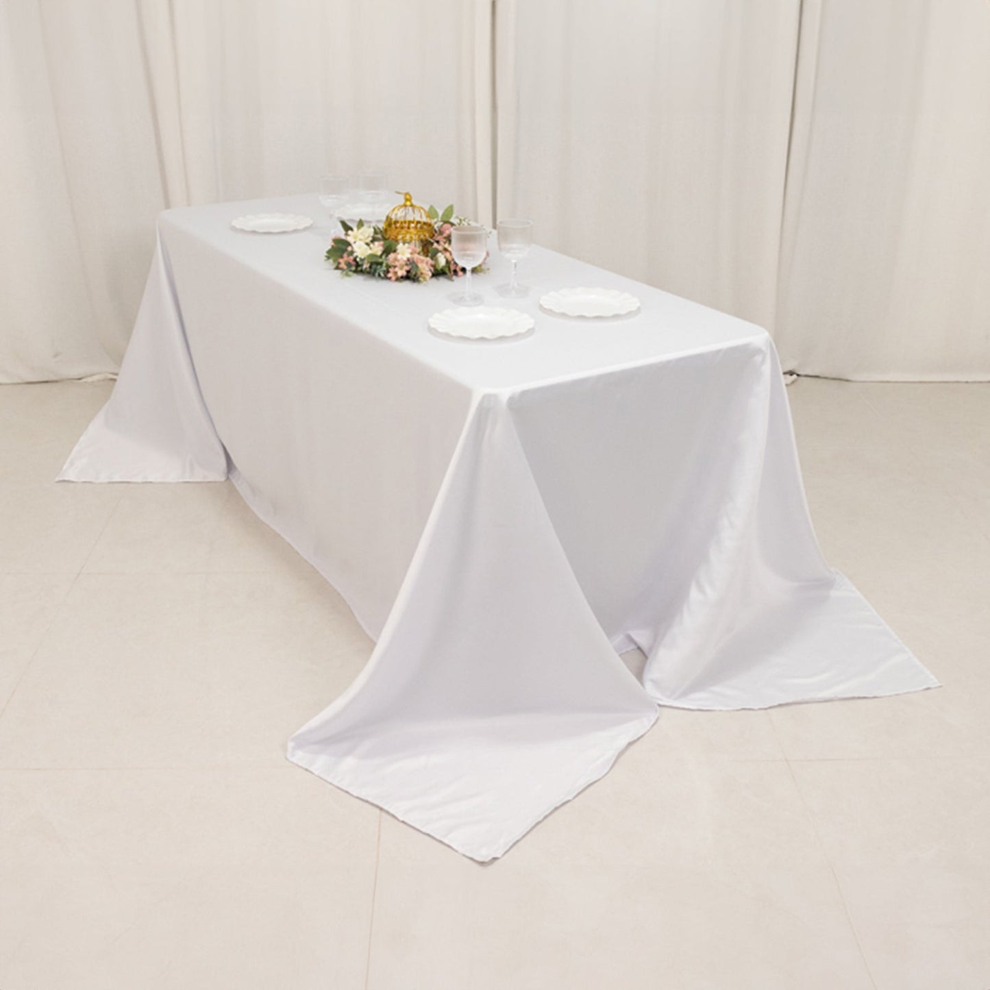 Lamour Satin 90"x132" Rectangle Tablecloth White - Soft & Silk-Like Seamless Table Cover for Weddings & Parties