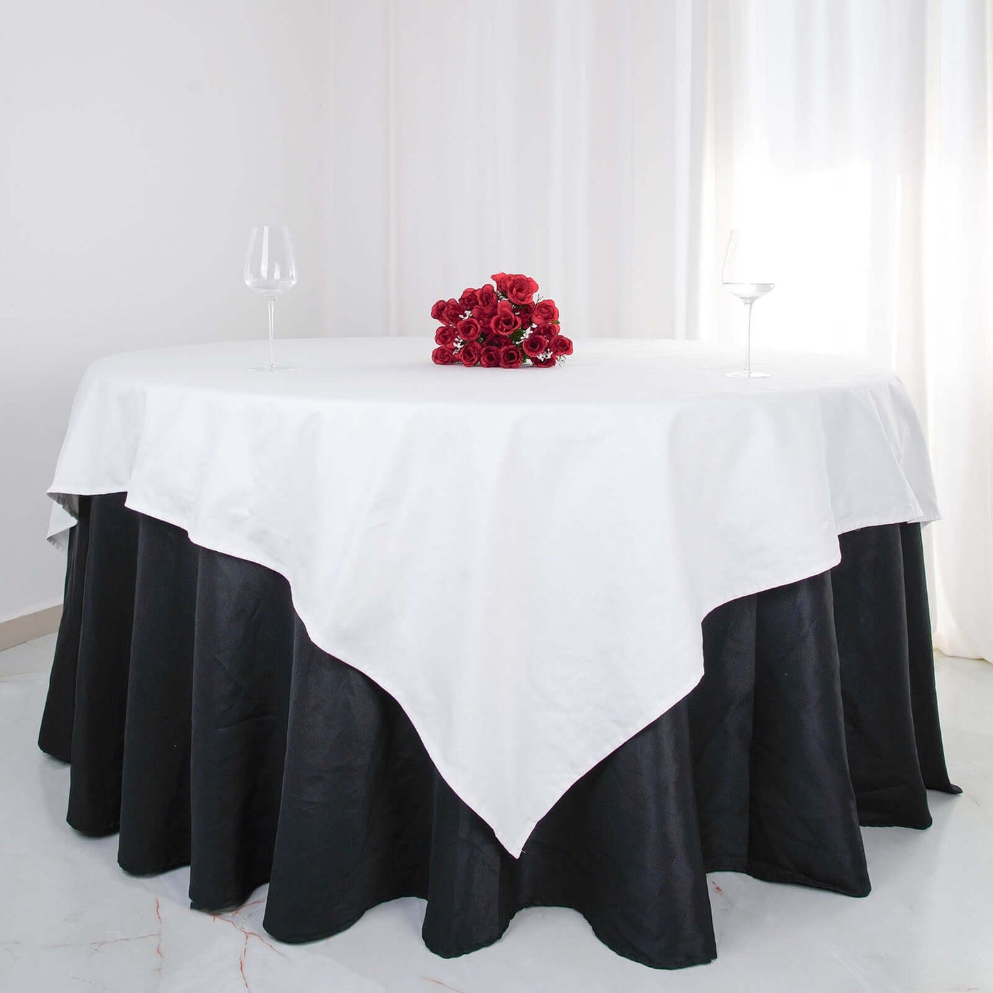 100% Cotton 90"x90" Table Overlay Square Tablecloth White Linen - Sophisticated, Soft & Breathable Fabric Table Cover