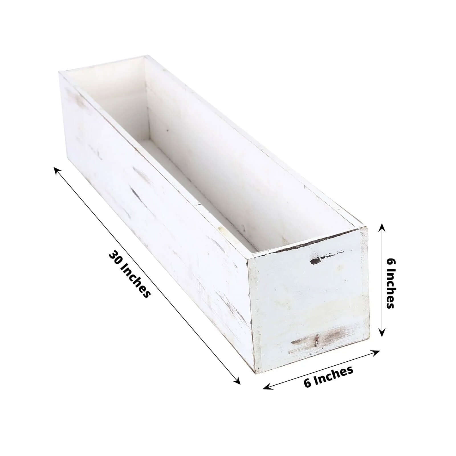 White Wood Planter Rectangular Box 30"x6" - Durable Decor with Removable Plastic Liner for Tables - Linen Luxes
