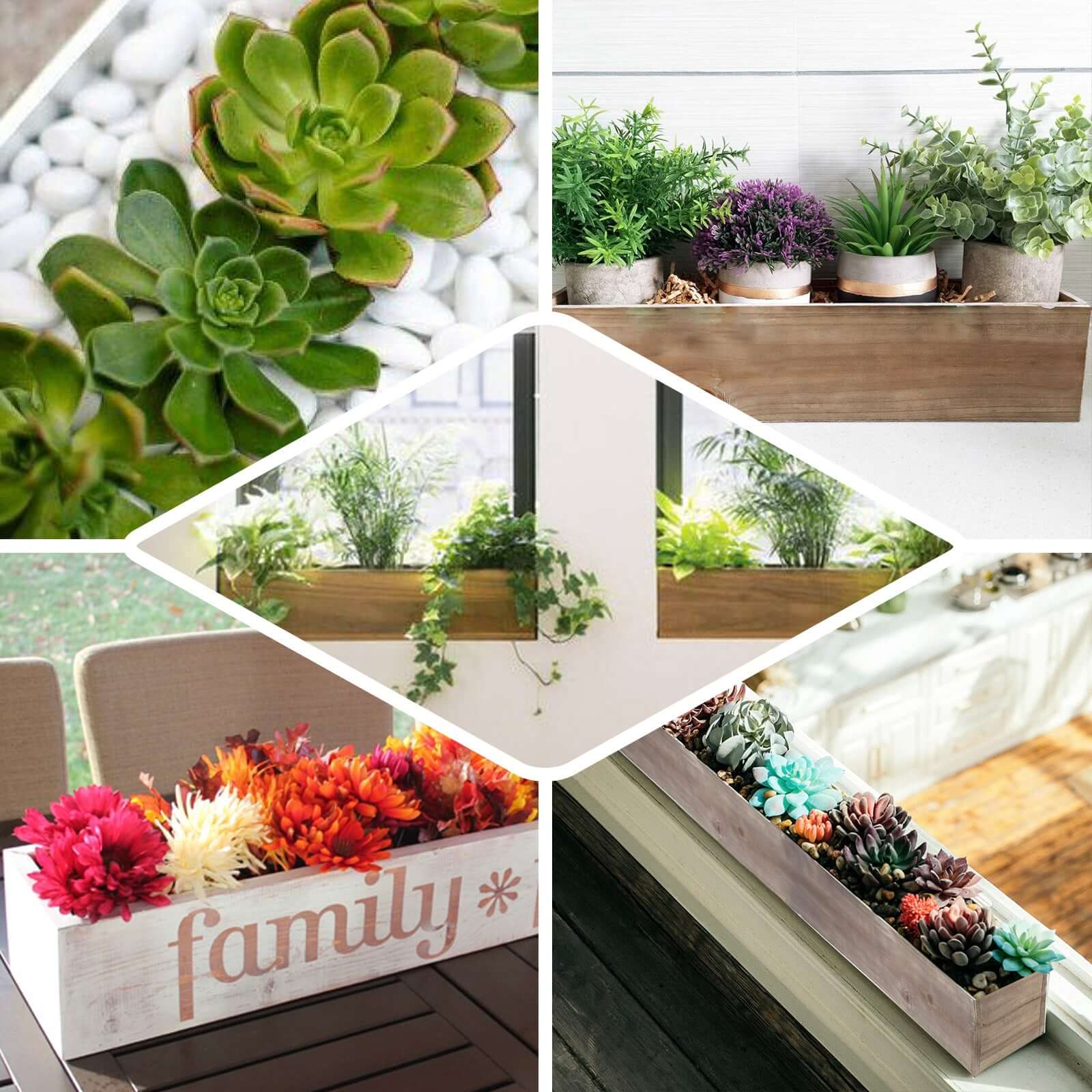 White Wood Planter Rectangular Box 30"x6" - Durable Decor with Removable Plastic Liner for Tables - Linen Luxes