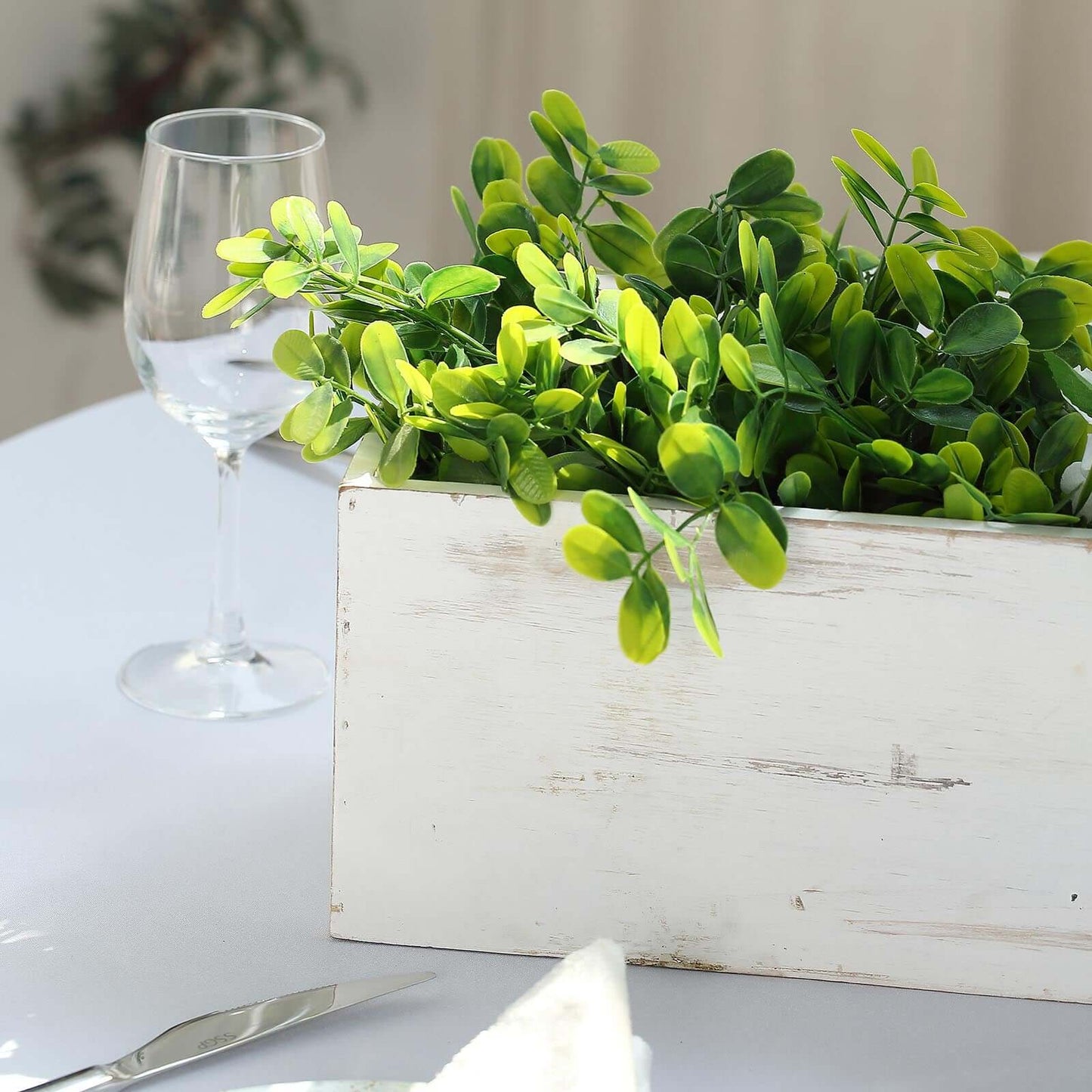 White Wood Planter Rectangular Box 30"x6" - Durable Decor with Removable Plastic Liner for Tables - Linen Luxes