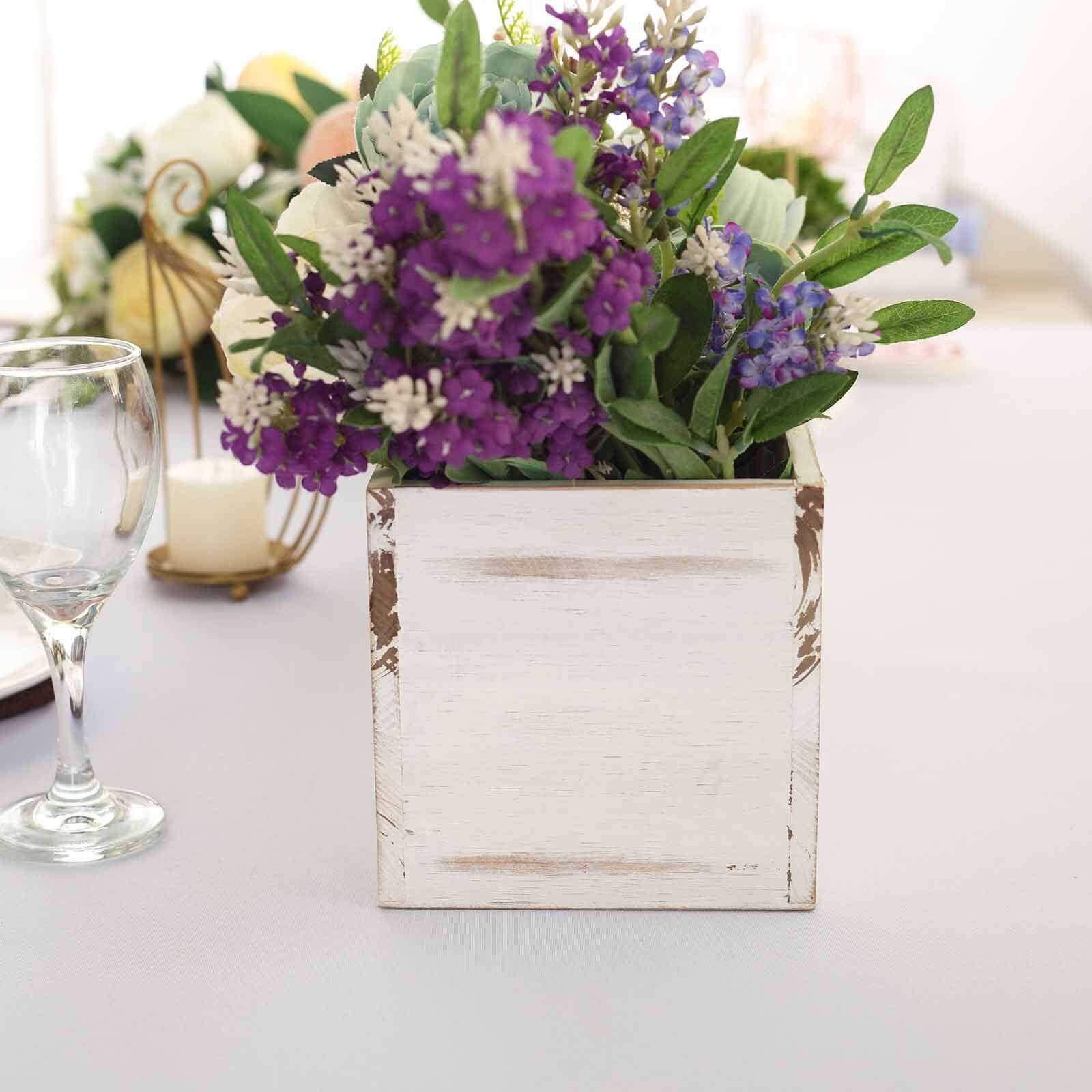 Whitewash Wood Planter Rectangular Box 18"x6" - Durable Decor with Removable Plastic Liner for Table Displays - Linen Luxes