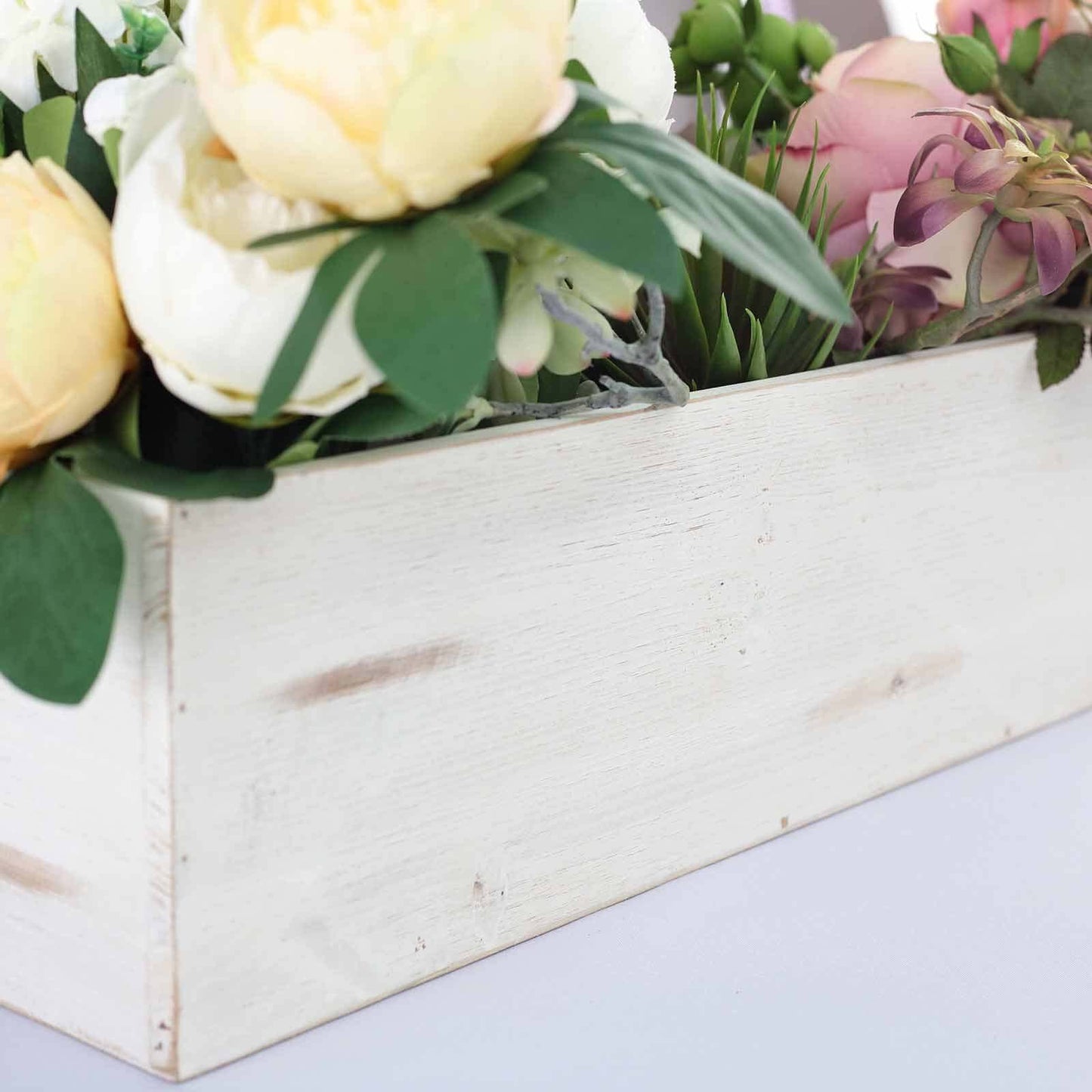 Whitewash Wood Planter Rectangular Box 24"x6" - Natural Decor with Removable Plastic Liner for Tables - Linen Luxes
