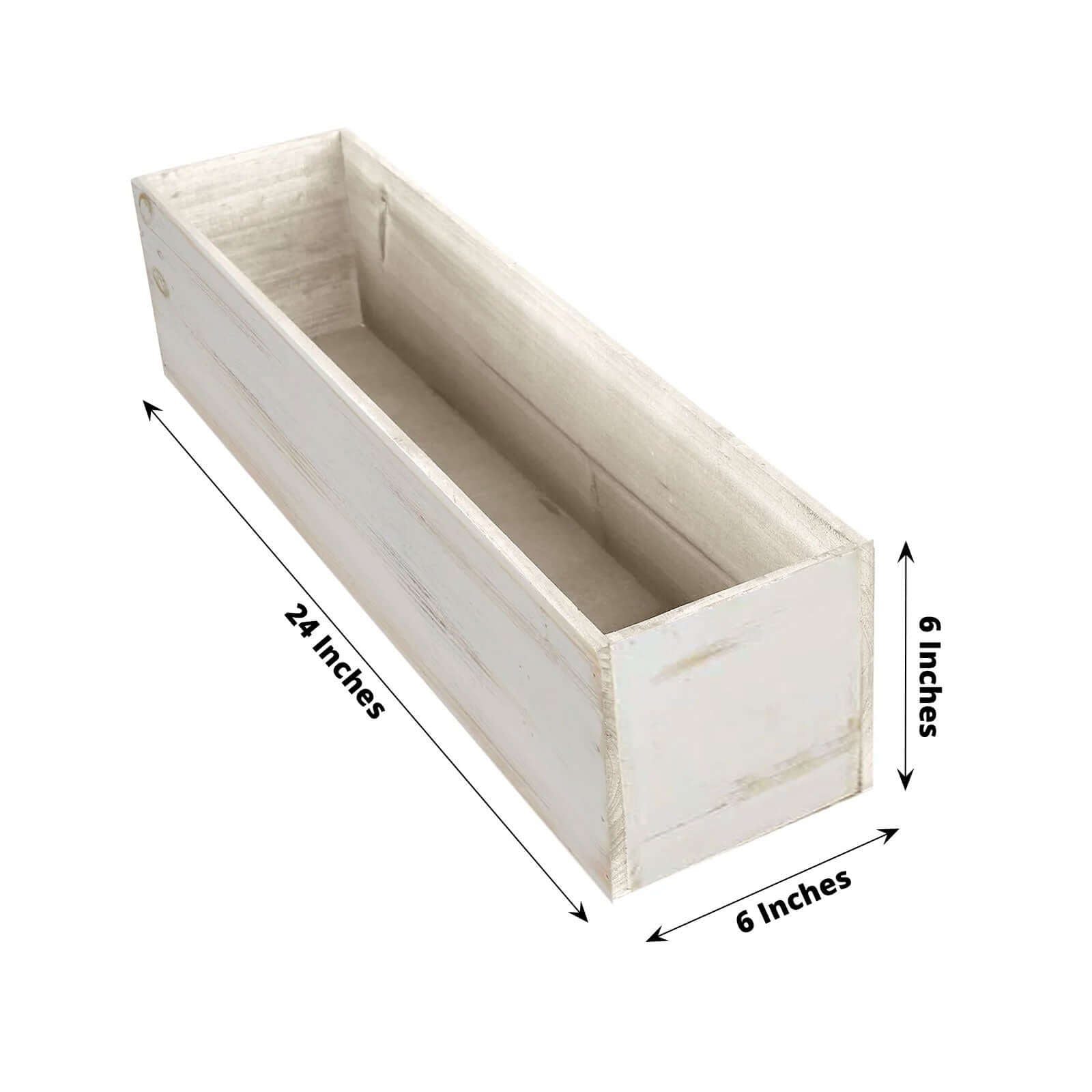 Whitewash Wood Planter Rectangular Box 24"x6" - Natural Decor with Removable Plastic Liner for Tables - Linen Luxes