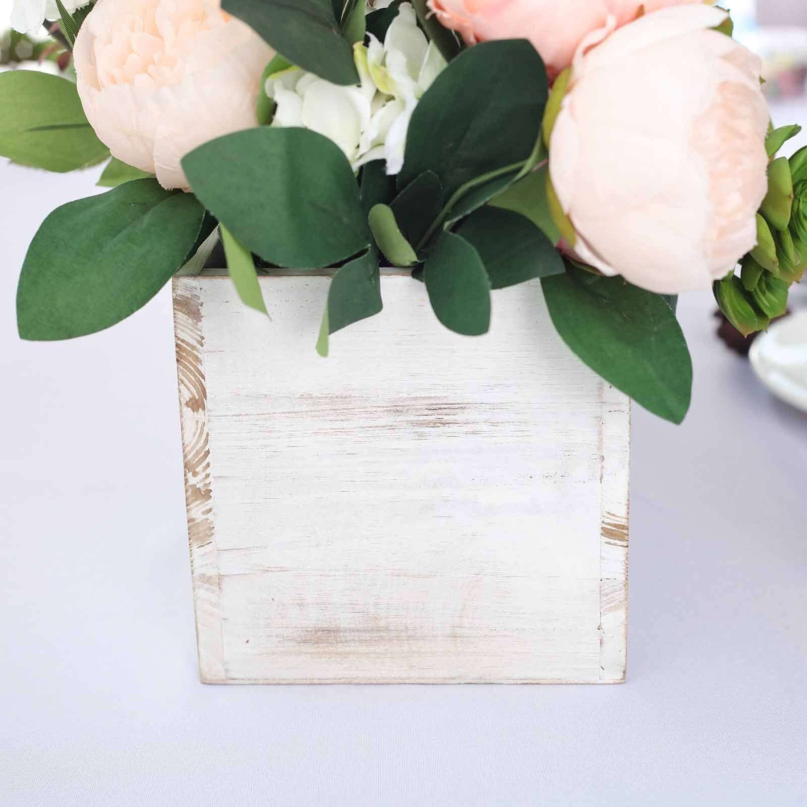 Whitewash Wood Planter Rectangular Box 24"x6" - Natural Decor with Removable Plastic Liner for Tables - Linen Luxes