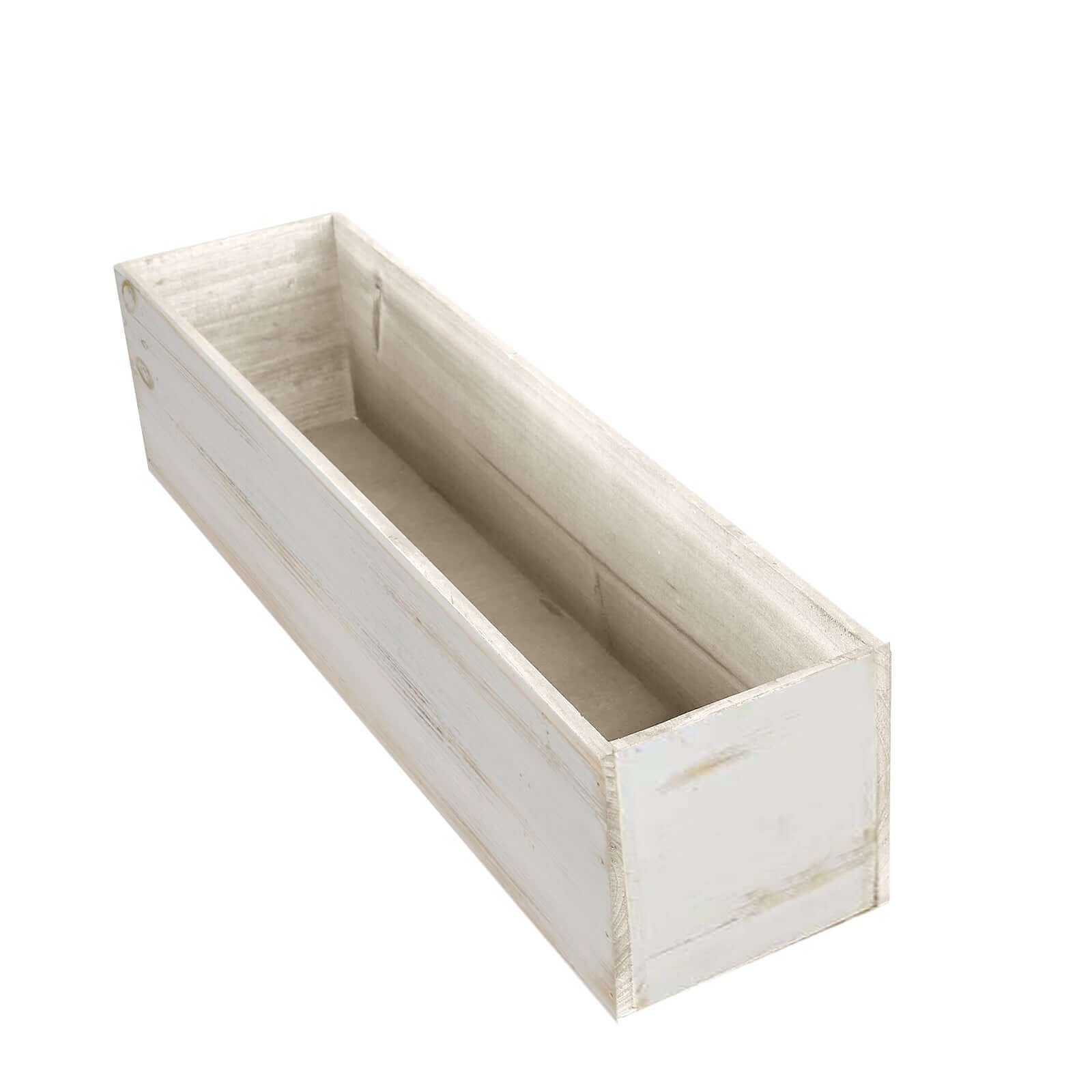 Whitewash Wood Planter Rectangular Box 24"x6" - Natural Decor with Removable Plastic Liner for Tables - Linen Luxes