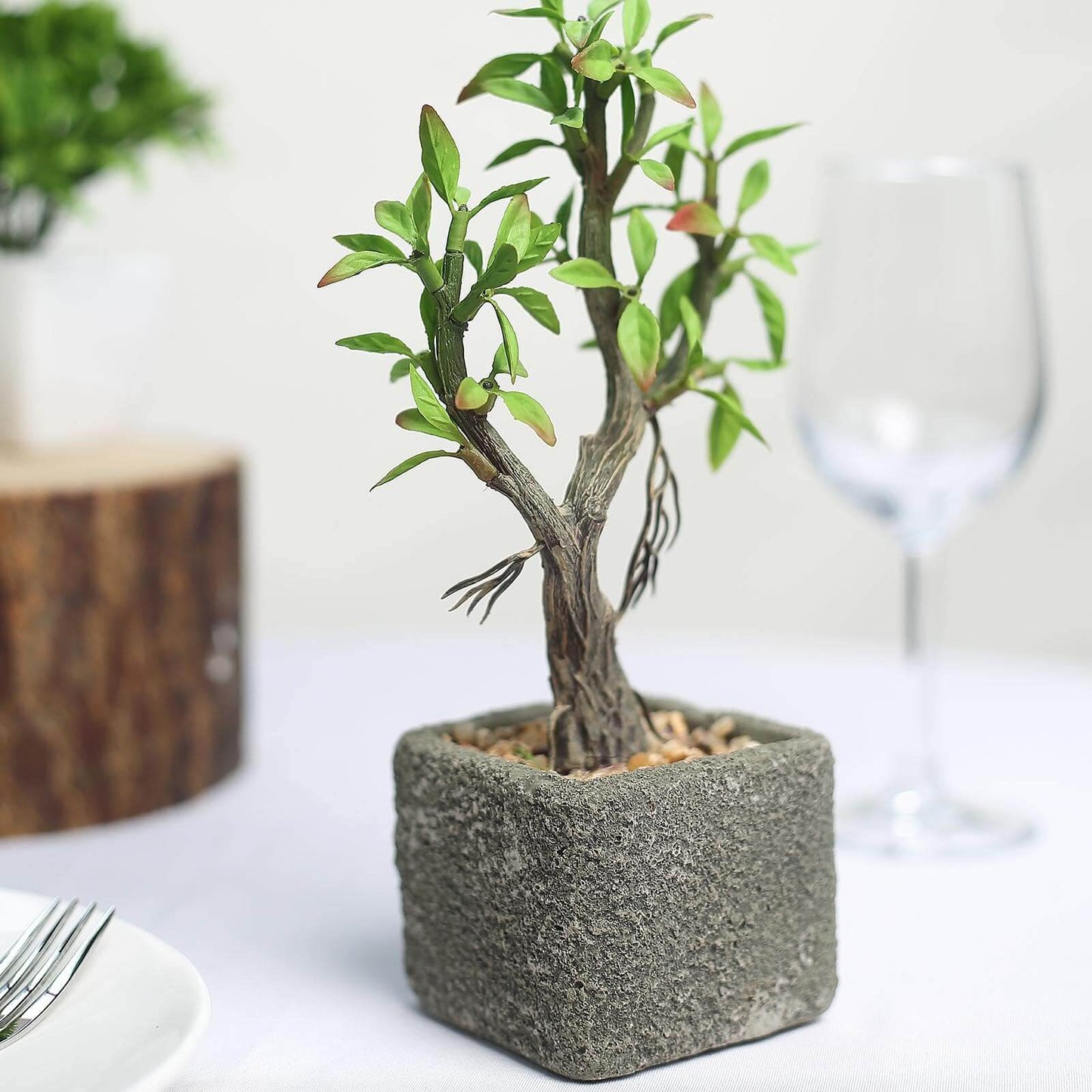 Willow Tree Artificial Succulents in Concrete Pot - Lifelike Decorative Faux Plants for Home Office & Event Design 9" - Linen Luxes