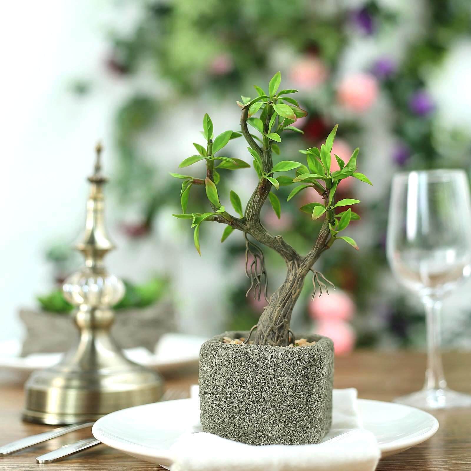 Willow Tree Artificial Succulents in Concrete Pot - Lifelike Decorative Faux Plants for Home Office & Event Design 9" - Linen Luxes