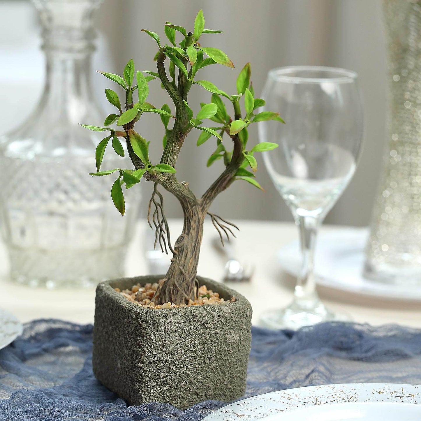Willow Tree Artificial Succulents in Concrete Pot - Lifelike Decorative Faux Plants for Home Office & Event Design 9" - Linen Luxes