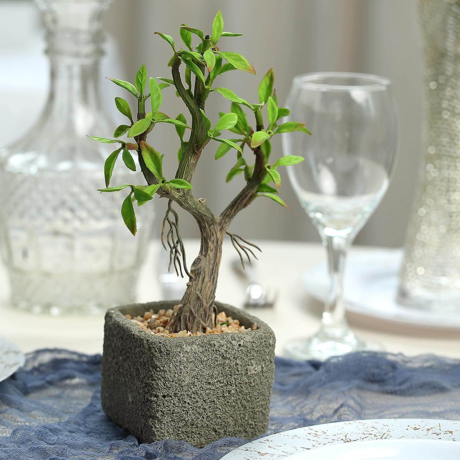 Willow Tree Artificial Succulents in Concrete Pot - Lifelike Decorative Faux Plants for Home Office & Event Design 9" - Linen Luxes