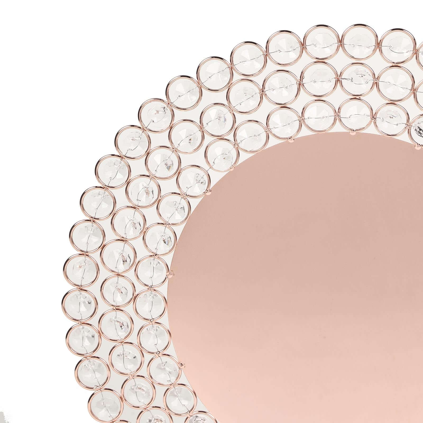 Wired Metal Round Charger Plate 14" in Rose Gold with Acrylic Crystal Beads, Glamorous Decorative Dinner Charger Tableware - Linen Luxes
