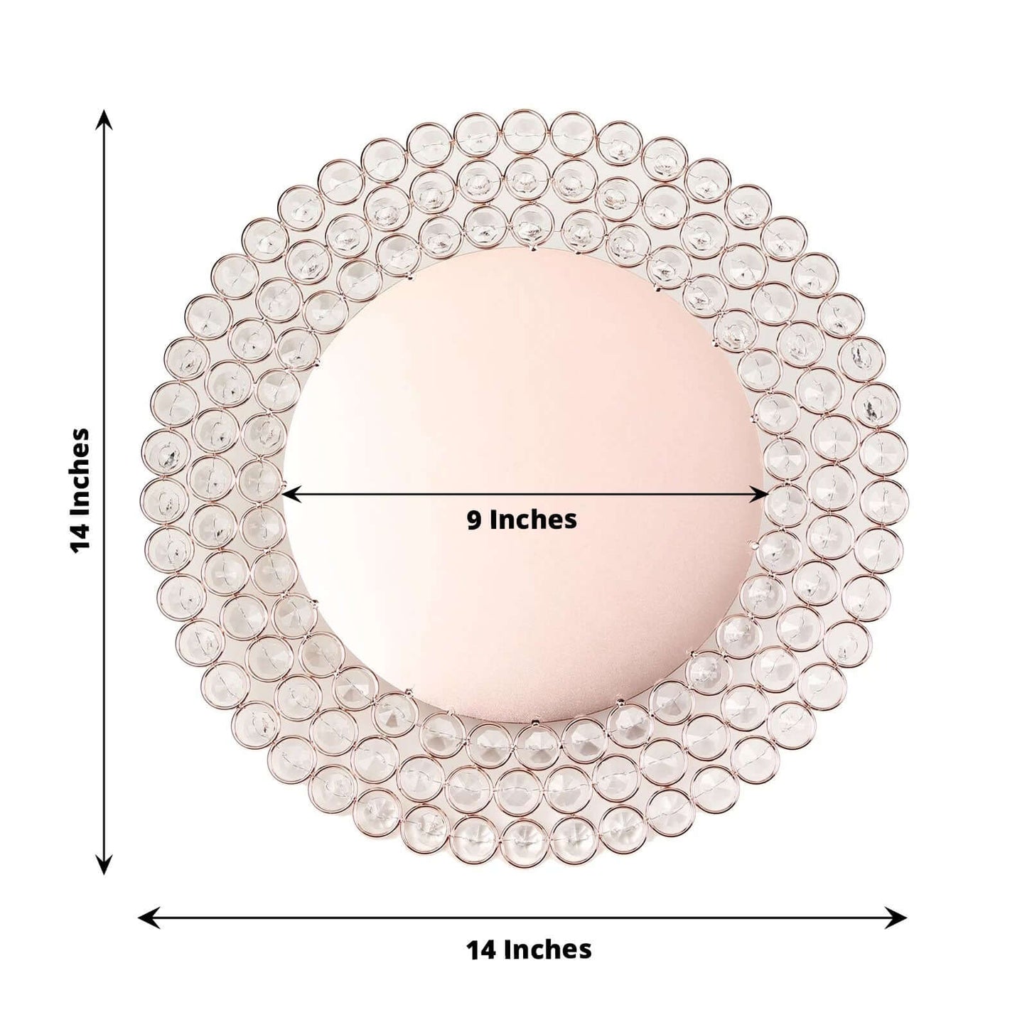 Wired Metal Round Charger Plate 14" in Rose Gold with Acrylic Crystal Beads, Glamorous Decorative Dinner Charger Tableware - Linen Luxes