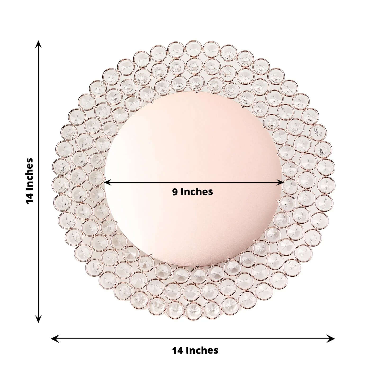 Wired Metal Round Charger Plate 14" in Rose Gold with Acrylic Crystal Beads, Glamorous Decorative Dinner Charger Tableware - Linen Luxes