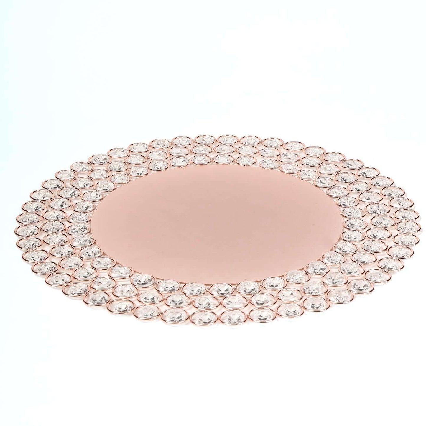 Wired Metal Round Charger Plate 14" in Rose Gold with Acrylic Crystal Beads, Glamorous Decorative Dinner Charger Tableware - Linen Luxes