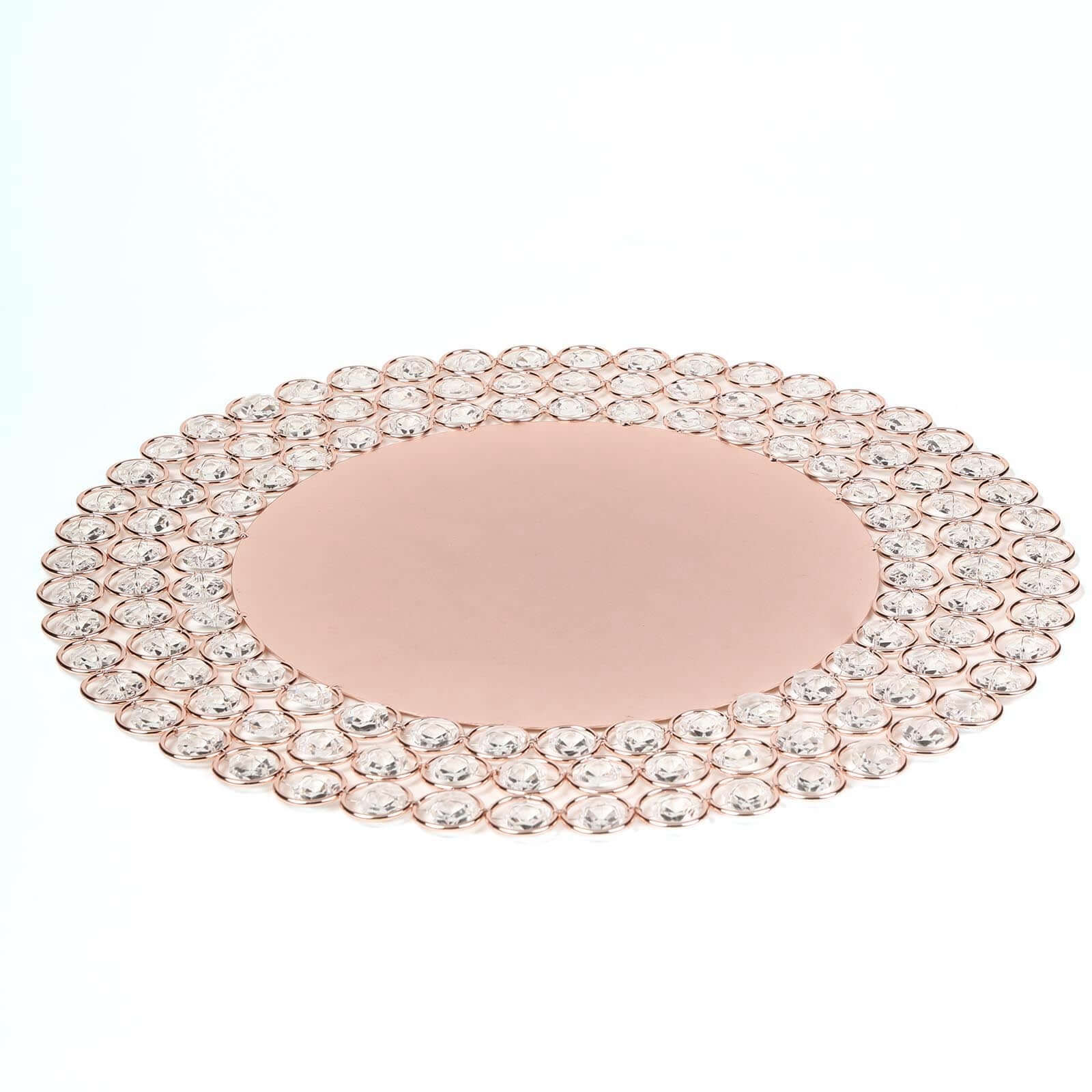 Wired Metal Round Charger Plate 14" in Rose Gold with Acrylic Crystal Beads, Glamorous Decorative Dinner Charger Tableware - Linen Luxes