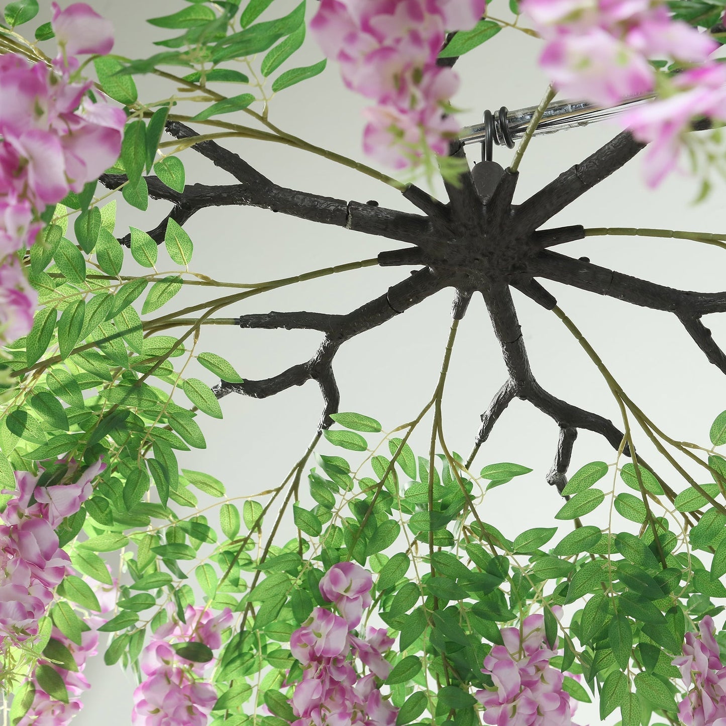 55" Artificial Silk Wisteria Vine Round Hanging Canopy in Lavender Lilac, Draping Garland Flower Chandelier With Interchangeable Branches