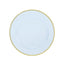 10-Pack Economy Plastic Round Charger Plates 12" in Transparent Dusty Blue with Wide Gold Rim, Decorative Dinner Party Serving Plates