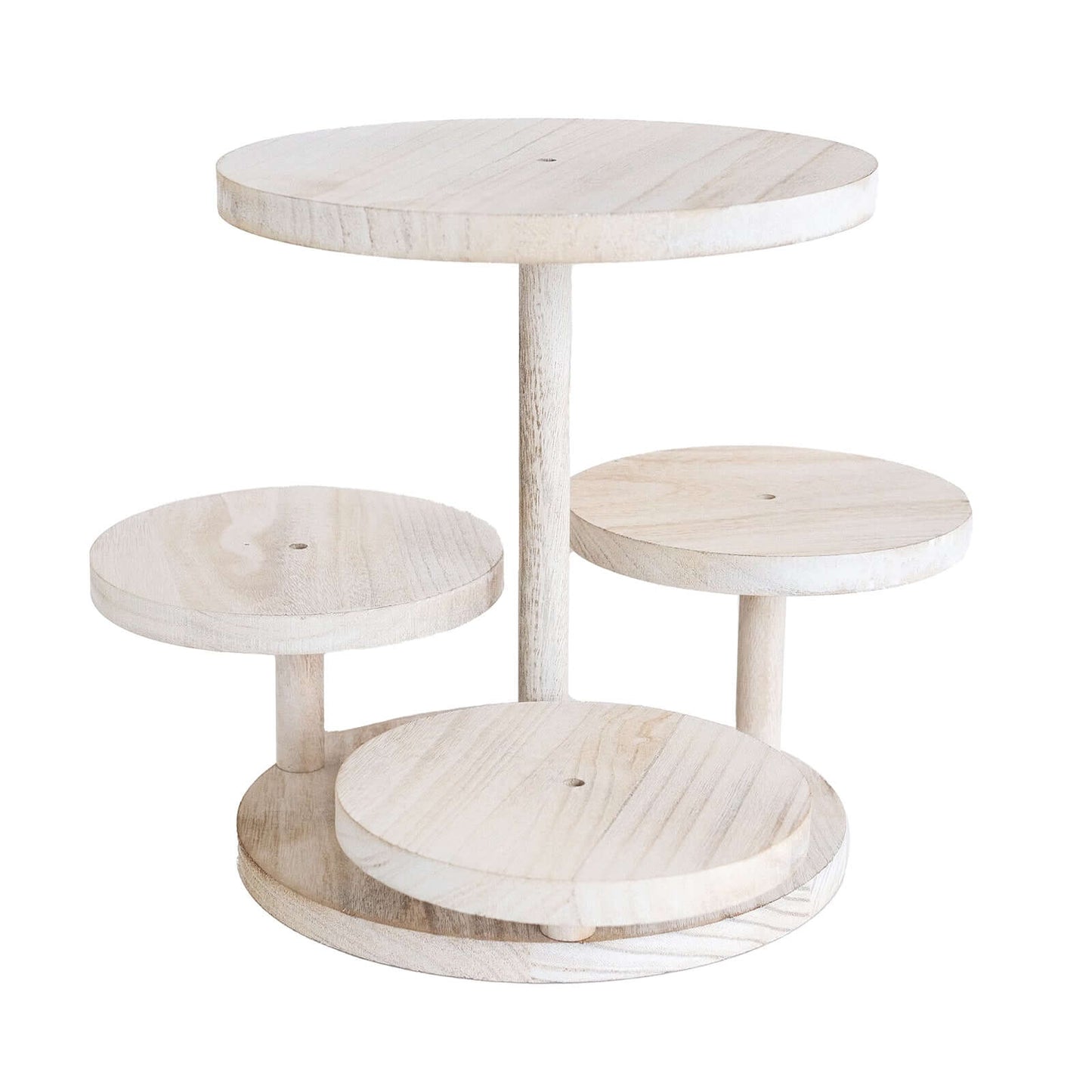 4-Tier Wooden Cake Stand Whitewash with Round Tiered Trays - Rustic Cupcake Tower Dessert Display 14" Tall