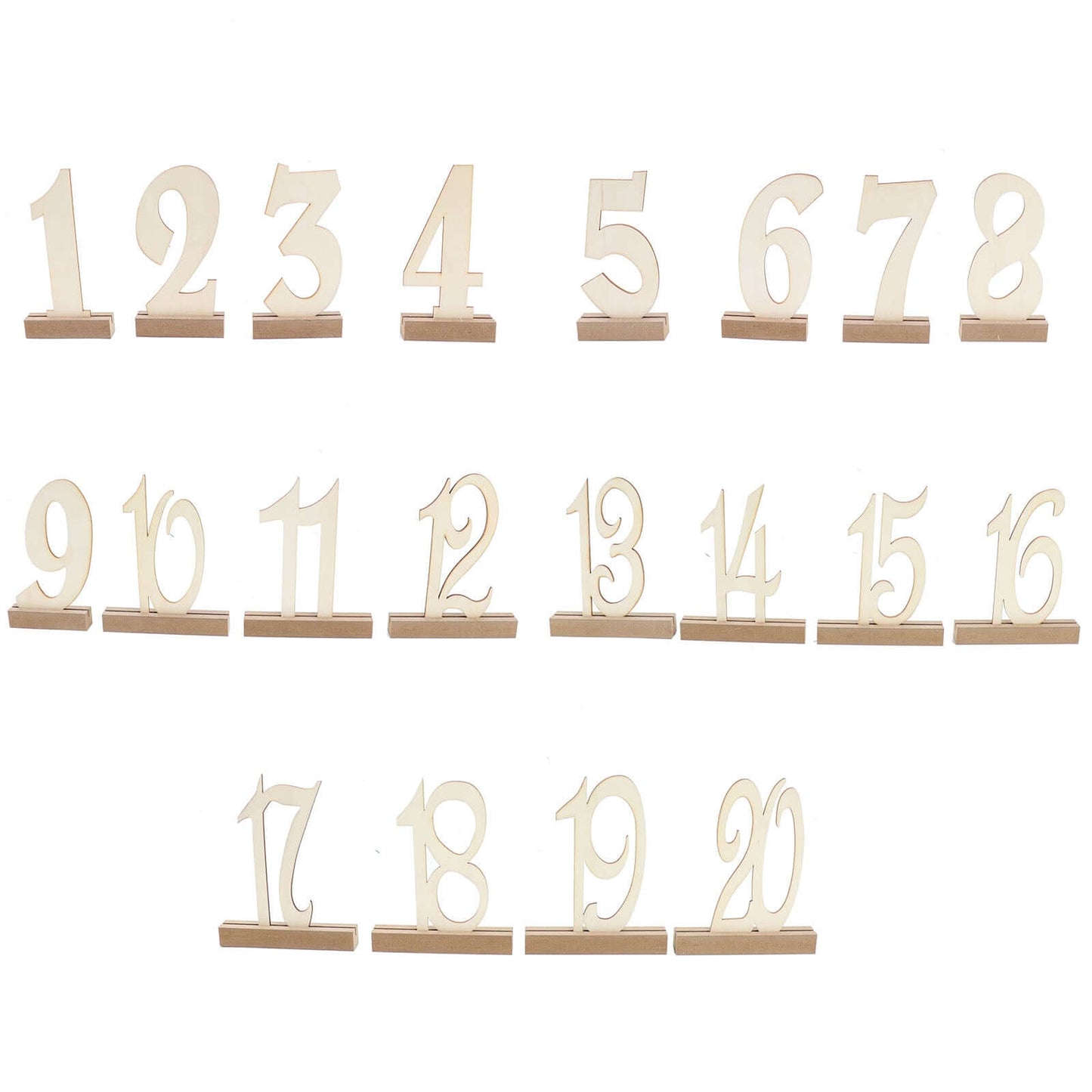 20-Pack Wooden Wedding Table Numbers Natural 1-20 with Holder Base - Perfect Rustic Signs for Receptions 6"