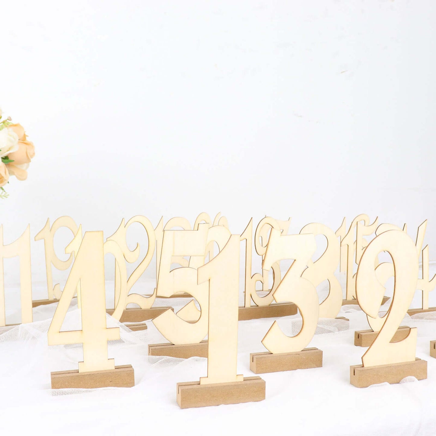 20-Pack Wooden Wedding Table Numbers Natural 1-20 with Holder Base - Perfect Rustic Signs for Receptions 6"