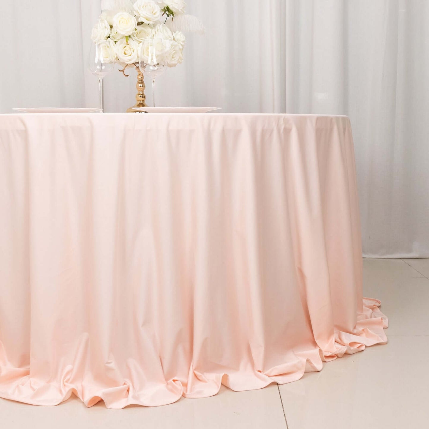 Scuba Round 132" Tablecloth Blush - Wrinkle Free & Stain Resistant Seamless Table Cover