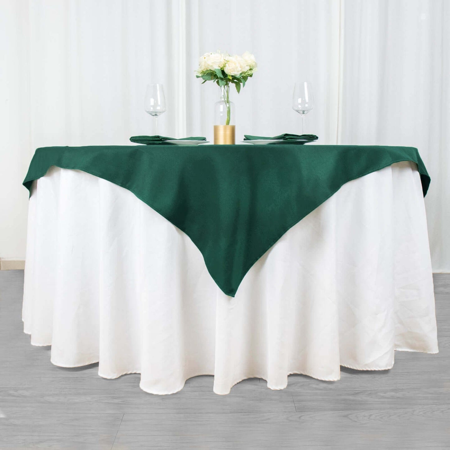 Premium Polyester 54"x54" Table Overlay Square Tablecloth Hunter Emerald Green - 220GSM Stain and Wrinkle-Resistant Table Topper