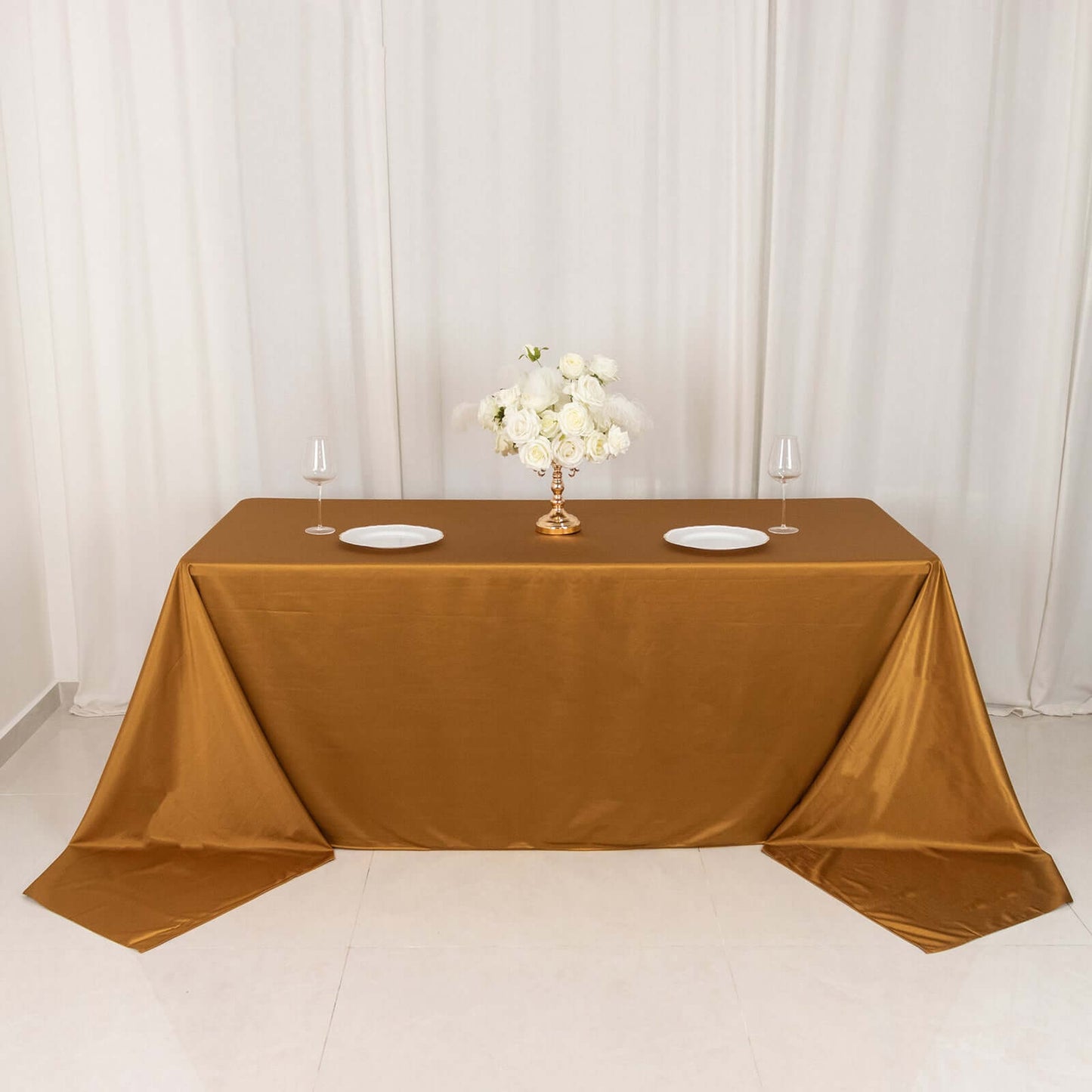 Scuba Rectangular 90"x156" Tablecloth Shimmering Gold - Wrinkle Free & Stain Resistant Seamless Table Cover for Weddings and Parties
