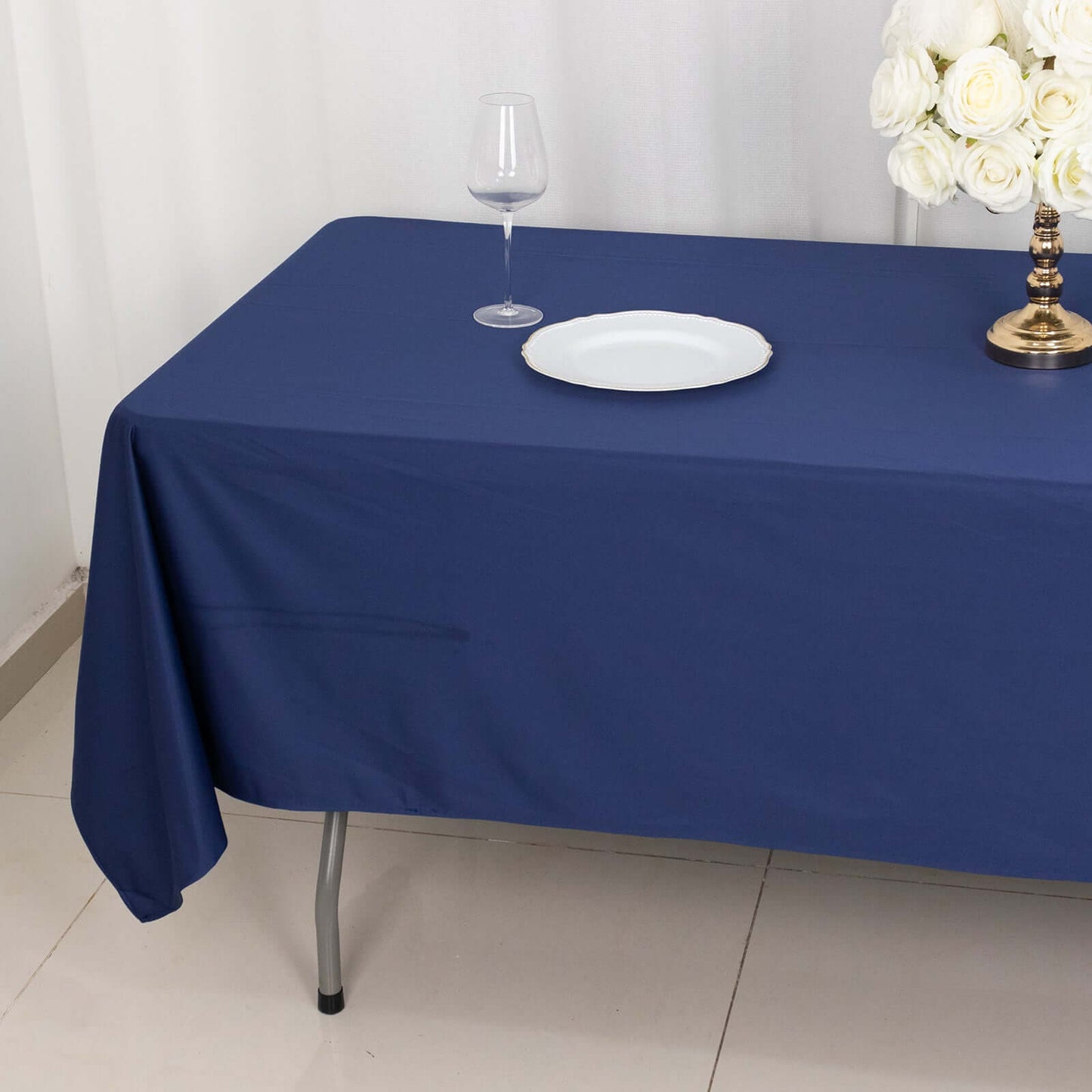 Scuba Rectangular 60"x102" Tablecloth Navy Blue - Wrinkle Free & Stain Resistant Table Cover