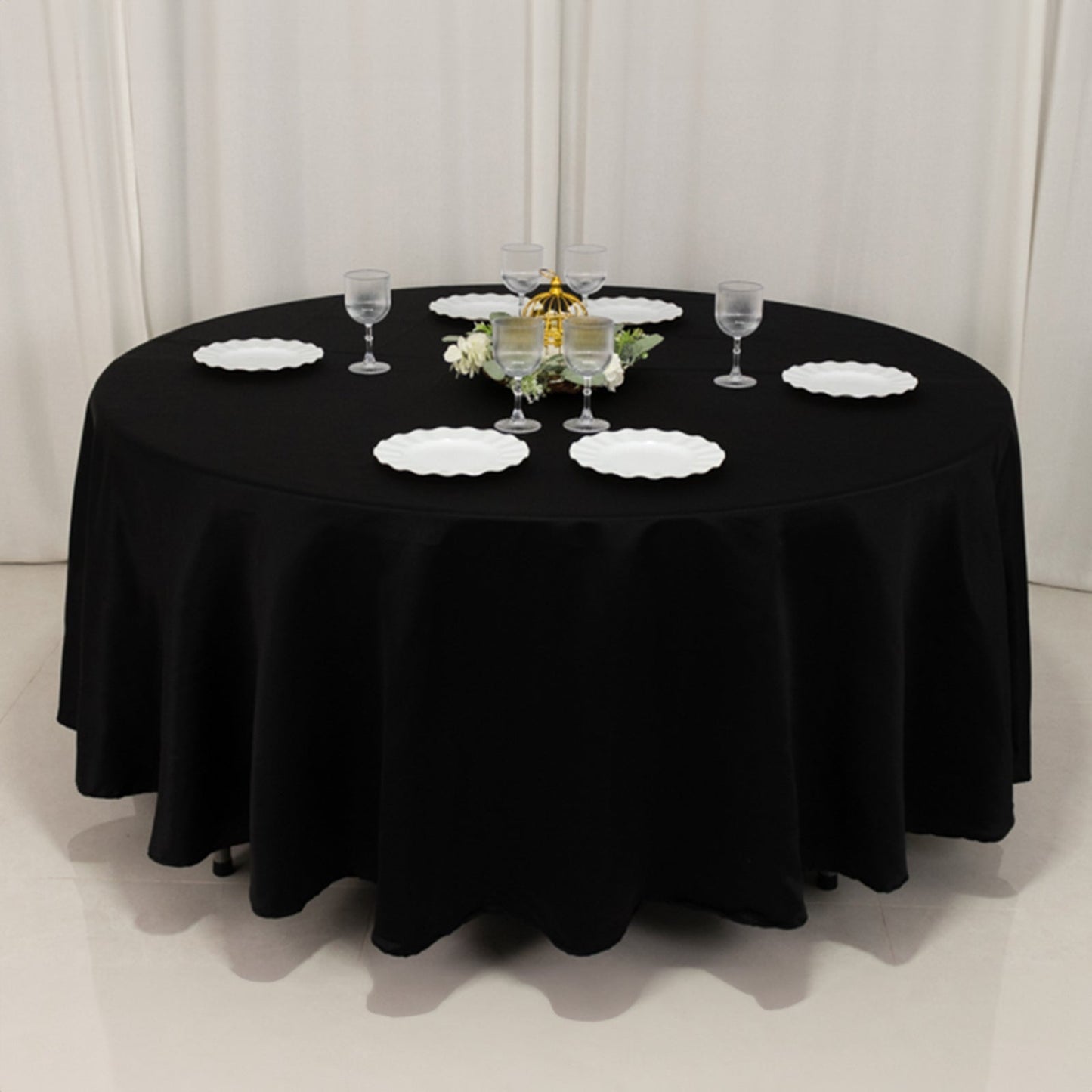 Lamour Satin 108" Round Tablecloth Black - Durable & Silk-Like Table Cover for Classy Weddings & Events