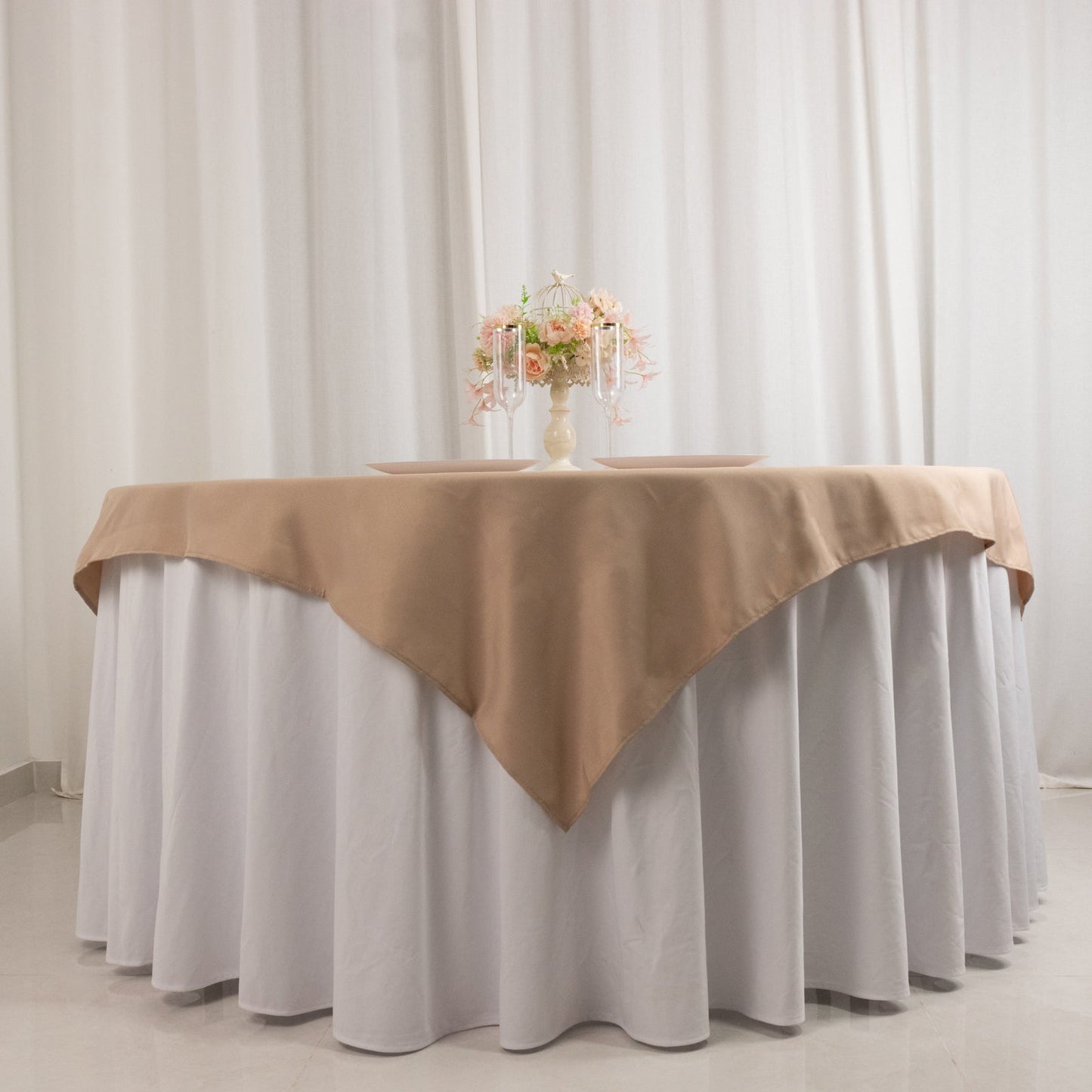 Premium Polyester 54"x54" Table Overlay Square Tablecloth Nude - 220GSM Stain and Wrinkle-Resistant Table Topper