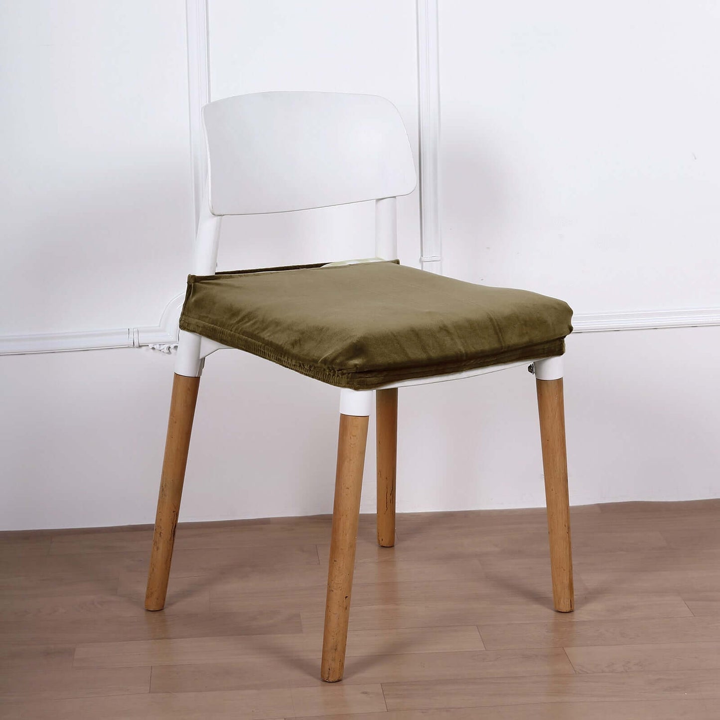 Velvet Chair Cushion Protector Stretch with Tie for Dining Chairs Olive Green - Durable Cover for Formal Gatherings