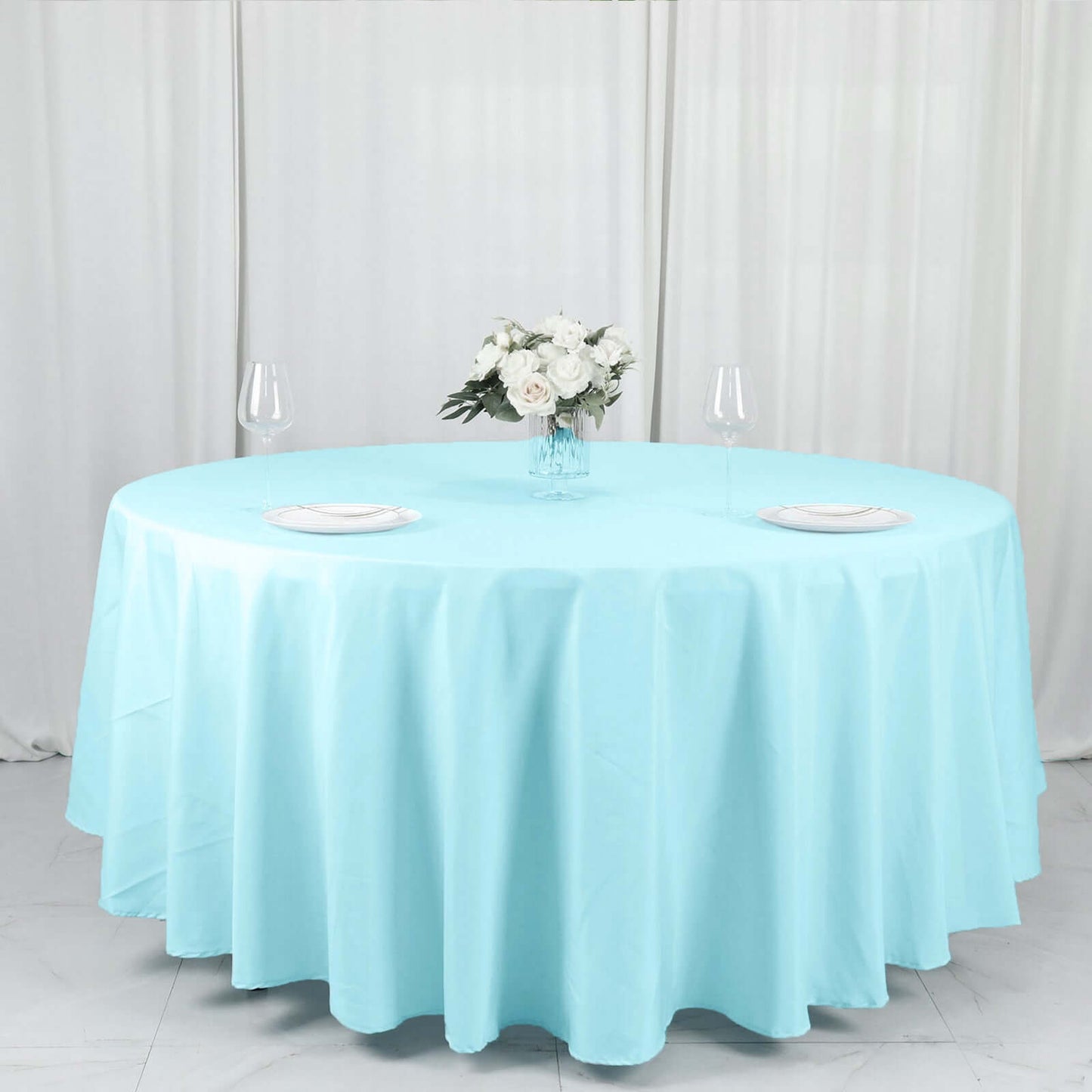 Polyester 108" Round Tablecloth Light Blue - Wrinkle-Resistant Table Cover