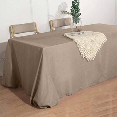 Faux Linen 90"x156" Rectangular Tablecloth Taupe - Slubby Texture Wrinkle-Resistant Seamless Table Cover